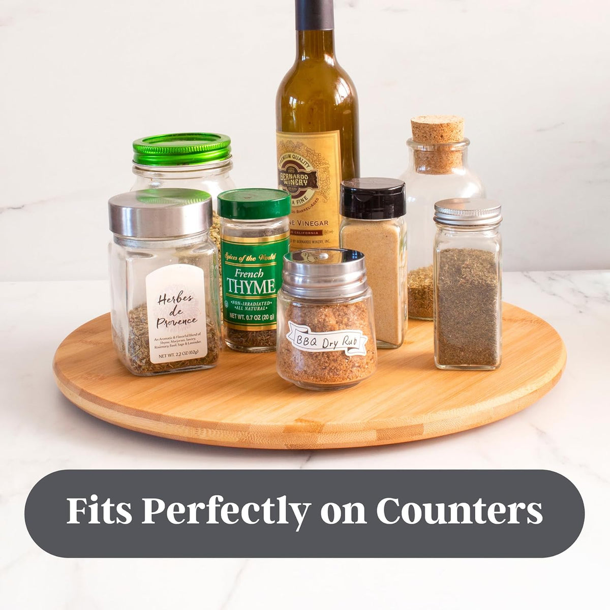 Lazy Susan Organizer for Cabinet, Pantry or Tabletop – 14" Bamboo Turntable for Kitchen, Counter or Spice Rack Storage