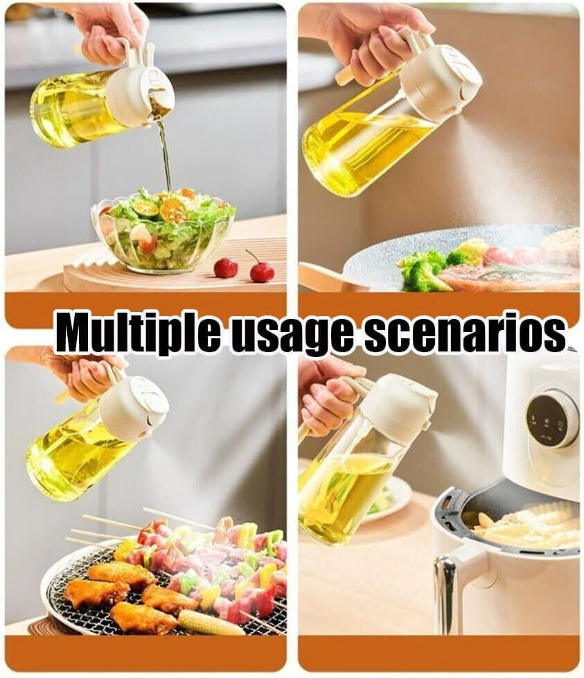 16Oz Olive Oil Dispenser Bottle 2 in 1 Sprayer Pourer Glass for Kitchen Cooking